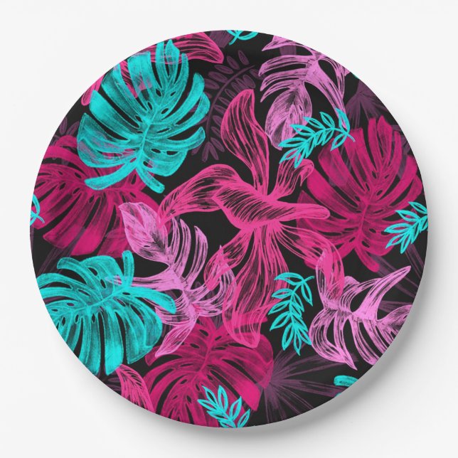 Assiettes En Carton Feuilles tropicaux (Devant)