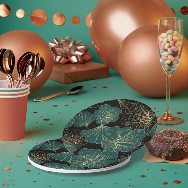 Assiettes En Carton Feuilles verts or (Multi)