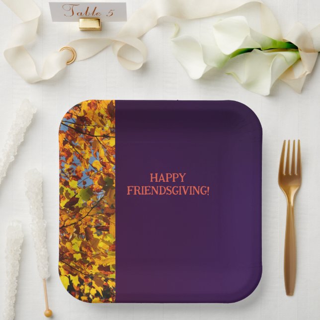Assiettes En Carton Feuilles violets foncés Thanksgiving Friendsgiving (Mariage)