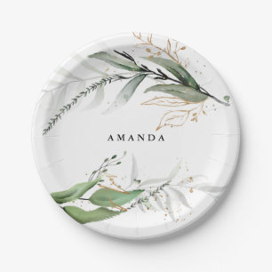 Assiettes En Carton Feuillu Botanique Eucalyptus Moderne Branche de ve