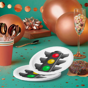 Assiettes En Carton Feux de circulation Rouge Jaune Vert Signal