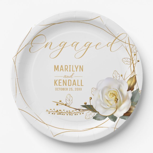 Assiettes En Carton Fiançailles rose Gold (Devant)