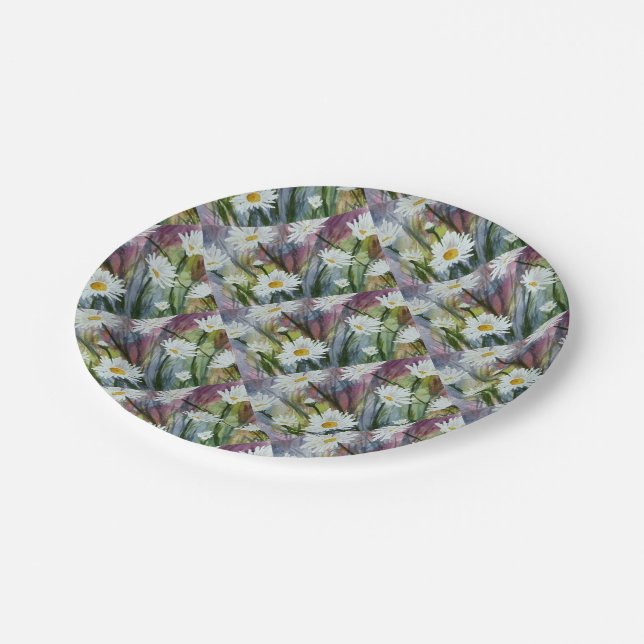 ASSIETTES EN CARTON FIELD OF WHITE DAISY FLOWERS PAPER PLATE (Angle)