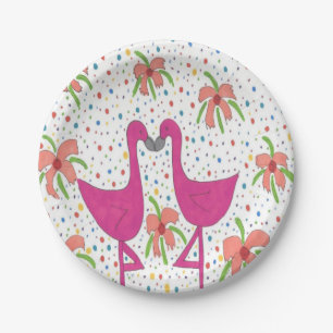 Assiettes En Carton Fiesta florale de Flamant rose