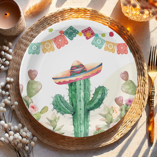Assiettes En Carton Fiesta Watercolor Cactus Parti mexicain Succulent (Créateur téléchargé)