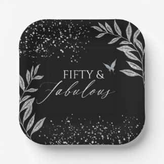 Assiettes En Carton Fifty & Fabulous Black Glam 50th bithday