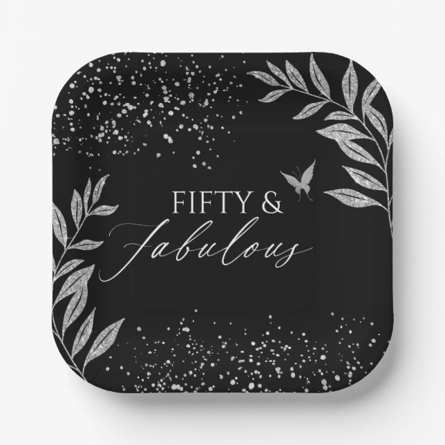 Assiettes En Carton Fifty & Fabulous Black Glam 50th bithday (Recto)