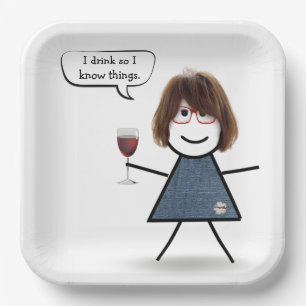 Assiettes En Carton Fille à la fête avec du vin rouge