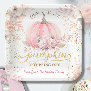 Assiettes En Carton Fille anniversaire 1 an Citrouille rose Floral Pai