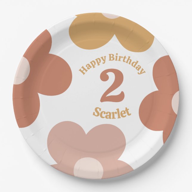 Assiettes En Carton Fille Anniversaire des marguerites Retro tendance (Devant)