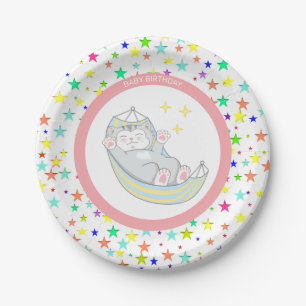 Assiettes En Carton Fille anniversaire Kitty Cat & Étoiles multicolore