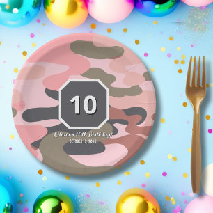 Assiettes En Carton Fille Anniversaire Rose Vert Camouflage Mignon Per