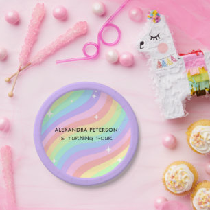 Assiettes En Carton Fille Arc-en-Ciel 4ème Anniversaire