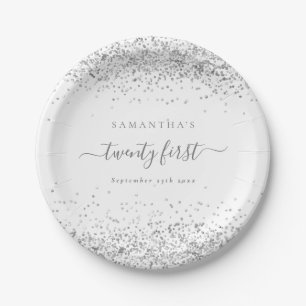 Assiettes En Carton Fille Argent Parties scintillant Nom Date Vingt Pr