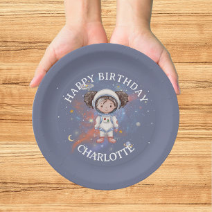Assiettes En Carton Fille astronaute dans l'espace pour son anniversai