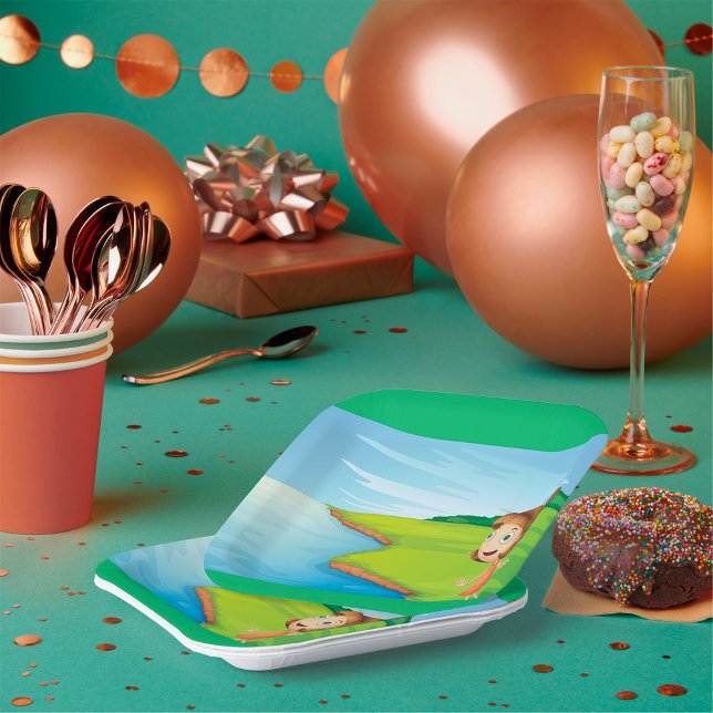 Assiettes En Carton Fille Au Bord De La Rivière (Créateur téléchargé)