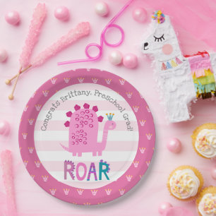 Assiettes En Carton Fille au dinosaure rose Diplômée de maternelle Fan