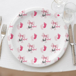 Assiettes En Carton Fille au ruban rose Maman Cadeau Baby Shower