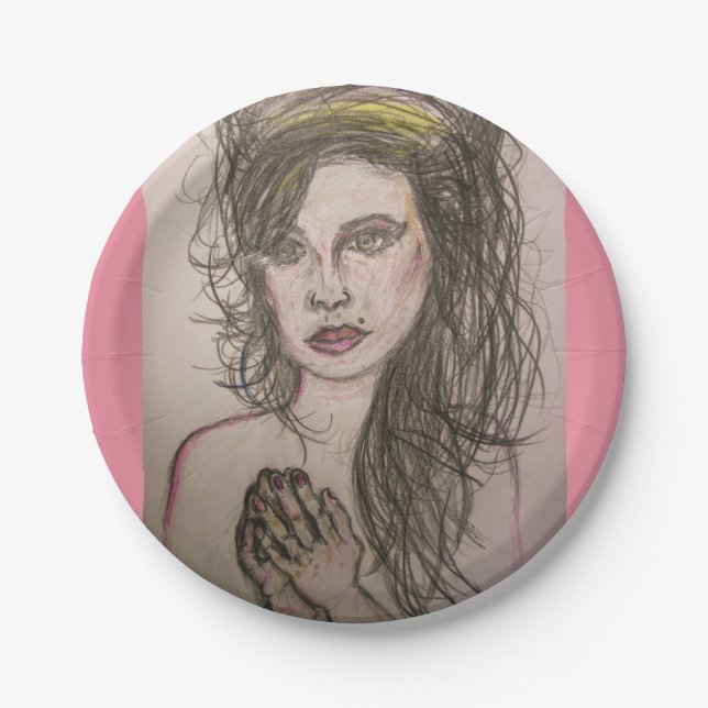 Assiettes En Carton fille aux cheveux de ruche priant (Devant)