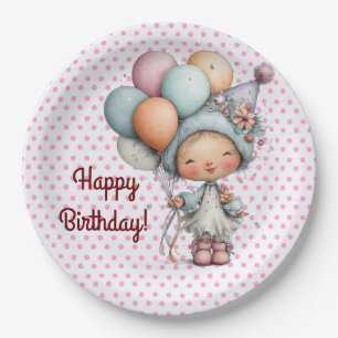Assiettes En Carton Fille avec ballons Anniversaire enfants 