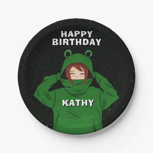 Assiettes En Carton Fille avec grenouille verte Hoody Dessin Anniversa (Devant)