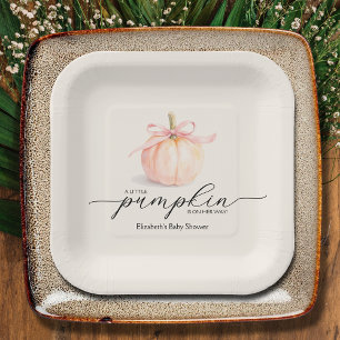 Assiettes En Carton Fille Baby Shower Citrouille avec Ruban Rose