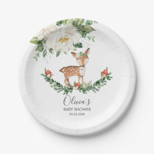 Assiettes En Carton Fille Baby shower d'animaux de la forêt de cerfs 