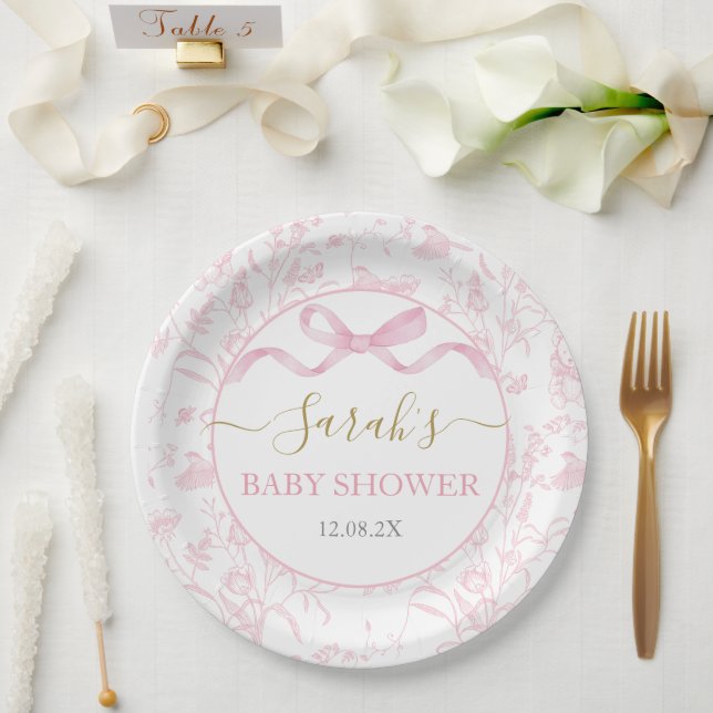 Assiettes En Carton Fille Baby shower de la ceinture rose (Mariage)