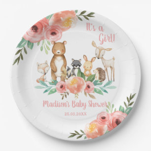 Assiettes En Carton Fille Baby shower des animaux de forêt de la flor
