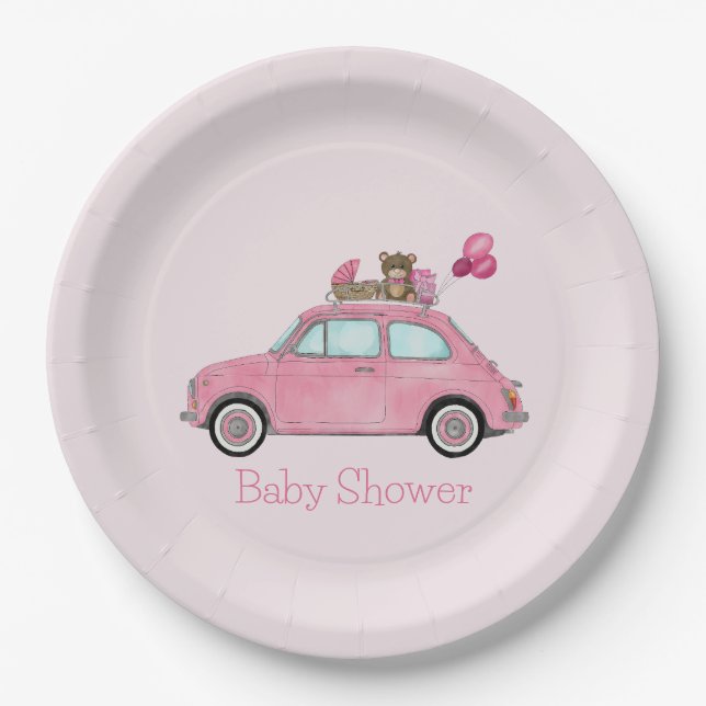 Assiettes En Carton Fille Baby shower Fiat 500 (Devant)