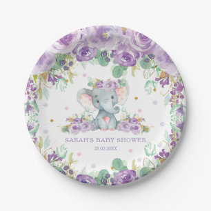 Assiettes En Carton Fille Baby shower florale violette chic