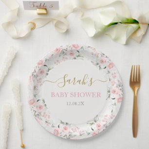 Assiettes En Carton Fille Baby shower rose