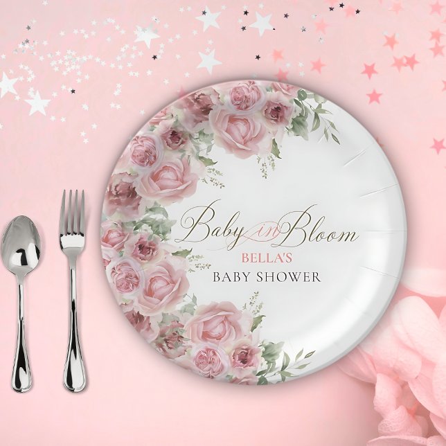 Assiettes En Carton Fille bébé en fleur Plaques de Baby shower (Créateur téléchargé)