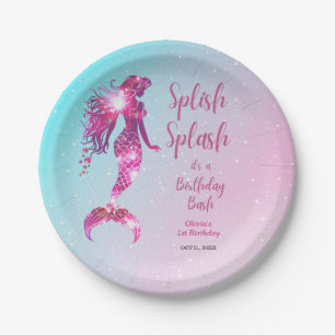 Assiettes En Carton Fille Bébée de Sirène Splish Splash 1er anniversai