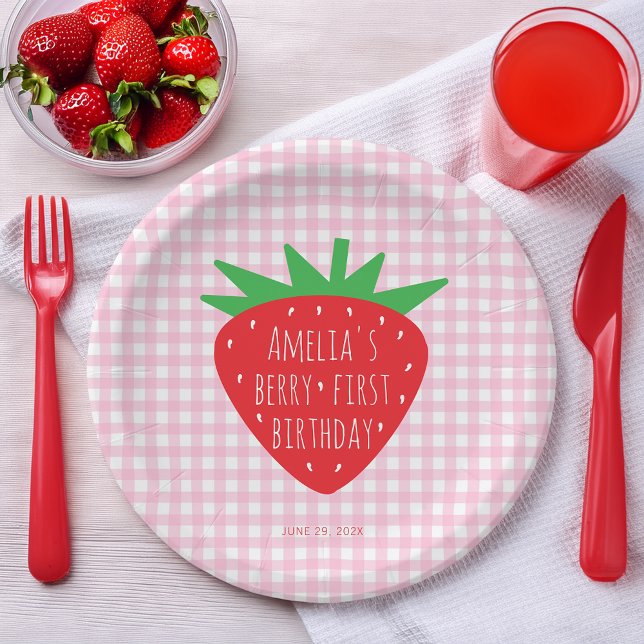 Assiettes En Carton Fille Berry première fraise d'anniversaire sur Pla (Créateur téléchargé)