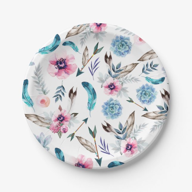 Assiettes En Carton Fille Boho Florale Chic Bohème (Devant)