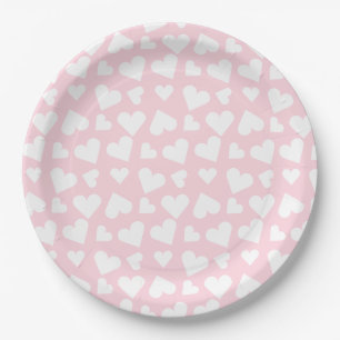 Assiettes En Carton Fille Coeur Motif rose blanc