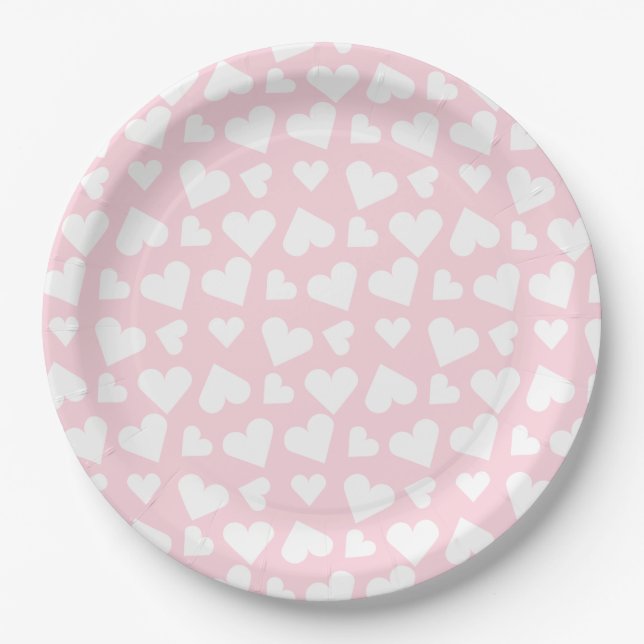 Assiettes En Carton Fille Coeur Motif rose blanc (Devant)