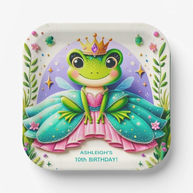 Assiettes En Carton Fille Conte Fée Grenouille Princesse Anniversaire (Recto)