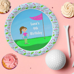 Assiettes En Carton Fille cool de golf à thème fête d'anniversaire