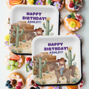 Assiettes En Carton Fille Cowboy à cheval fête d'anniversaire