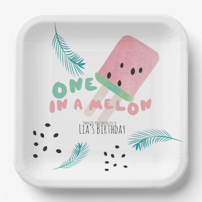 Assiettes En Carton Fille d'anniversaire à la pastèque / Une pastèque  (Recto)