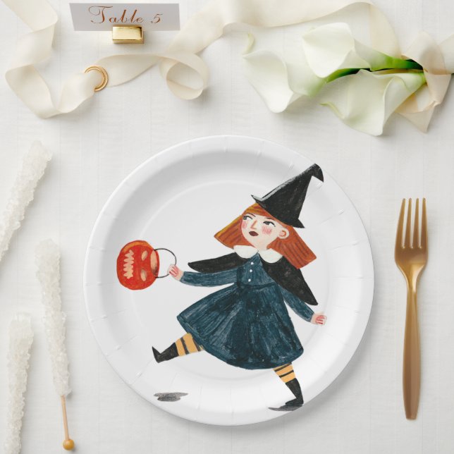 Assiettes En Carton Fille d'anniversaire de sorcière de fête prénatale (Mariage)