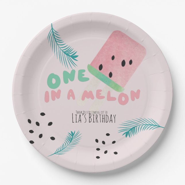 Assiettes En Carton Fille d'anniversaire pastèque / Une pastèque rose (Devant)