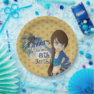 Assiettes En Carton Fille d'anniversaire pom-pom girl - Bleu