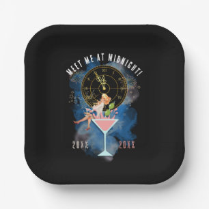 Assiettes En Carton Fille dans un verre Martini Nouvel An Plaque de pa