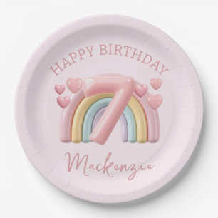 Assiettes En Carton Fille de 7 ans d'anniversaire arc-en-ciel 3D brill