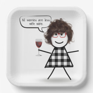Assiettes En Carton Fille de bâton de fête avec citation de vin