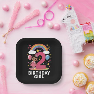 Assiettes En Carton Fille de deux ans anniversaire mignonne 2ème anniv