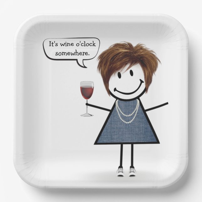 Assiettes En Carton Fille de fête avec vin rouge (Recto)